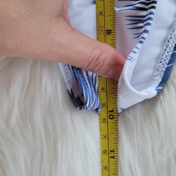 Two Piece Twist Simons Bikini Swimsuit Dark Blue Feather Print Spaghetti Strap M - Picture 5 of 12